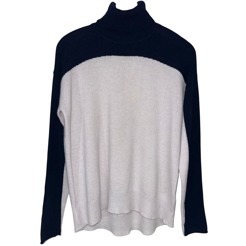 NWT Brodie Cashmere Frida Colorblock Navy Light Grey Turtleneck Sweater M